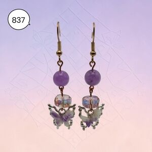Purple Butterfly Dangle Earrings – Handmade Beaded Gold Hook Jewelry